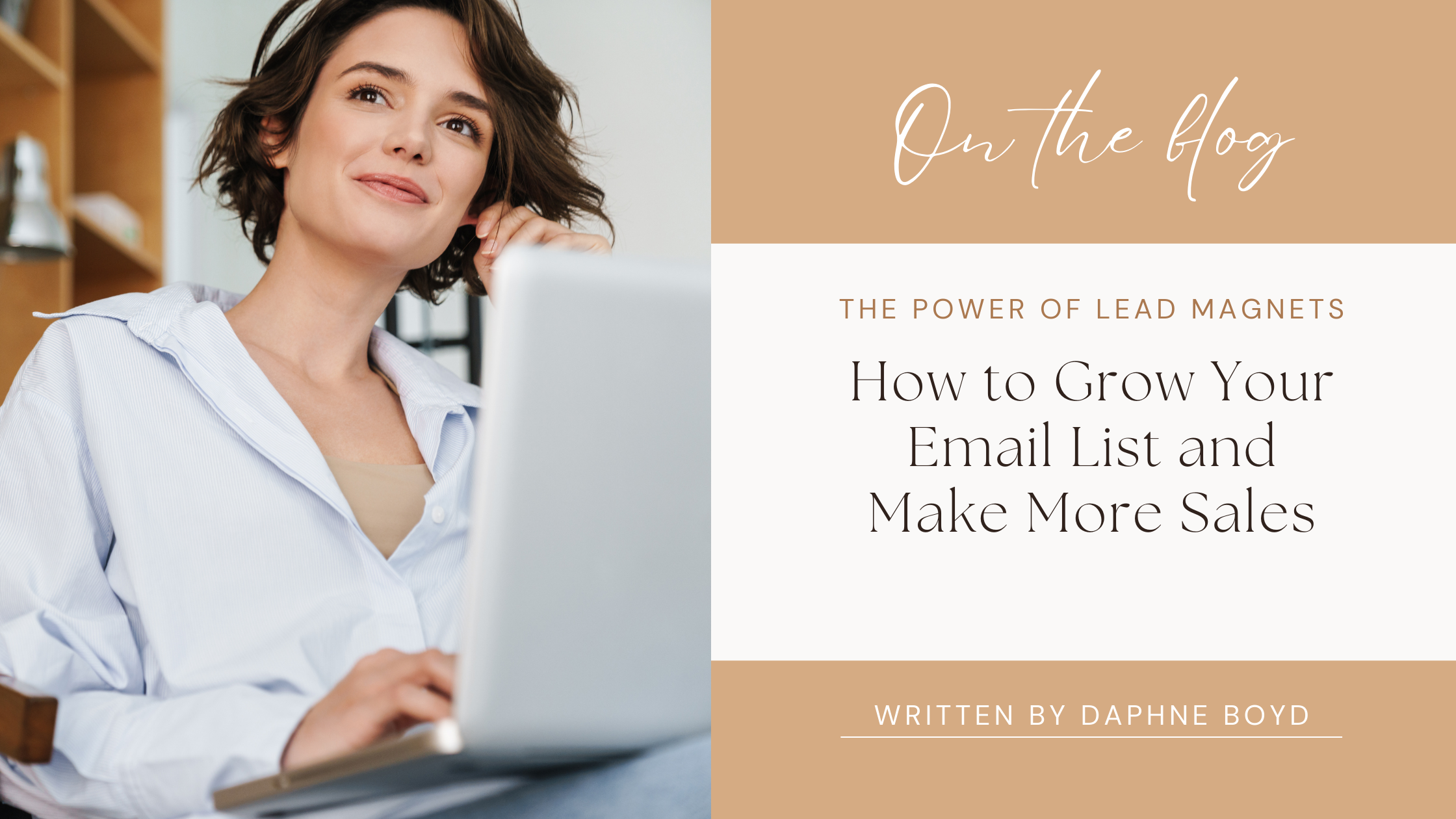 Woman using a laptop, learning how to grow an email list and increase sales with lead magnets.